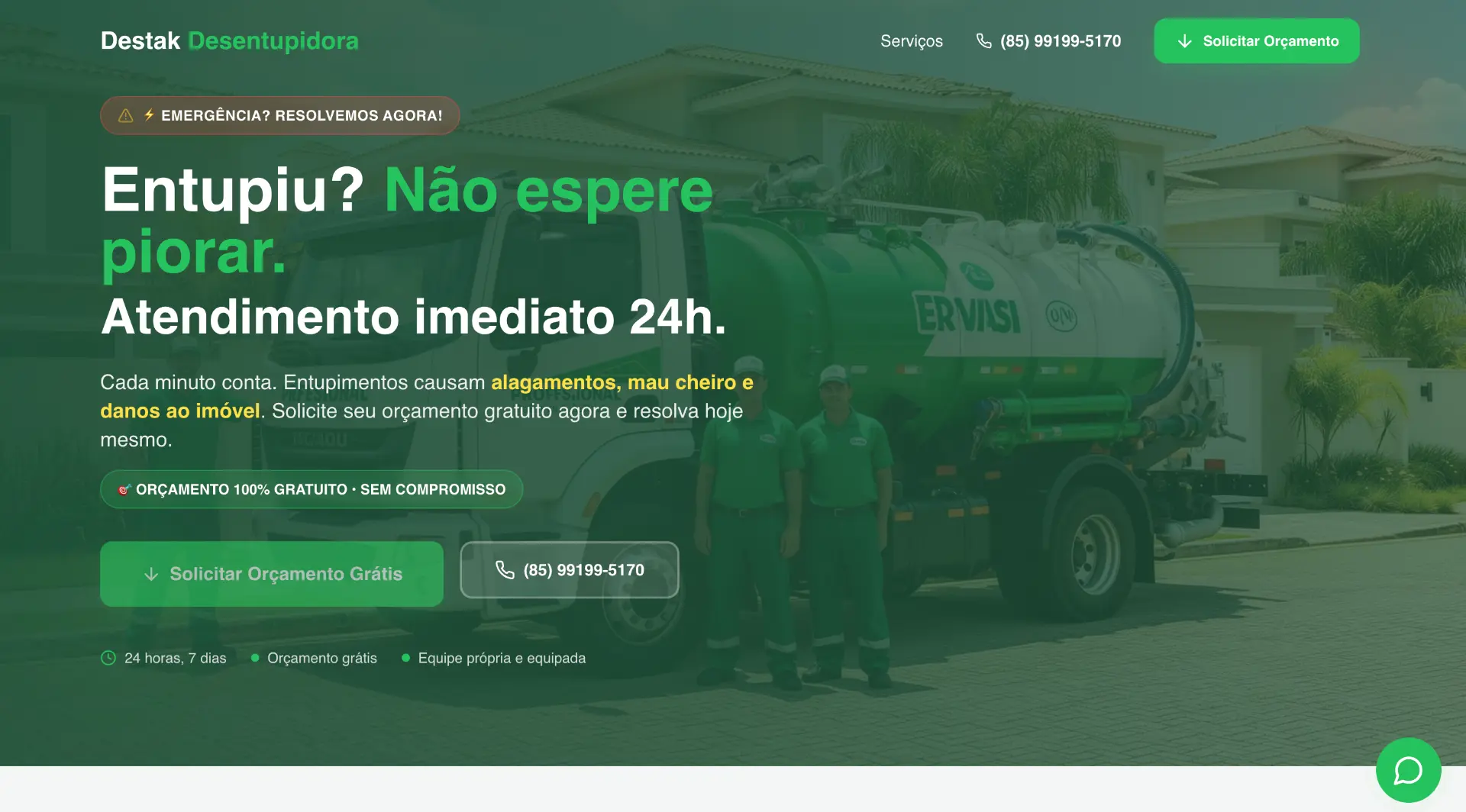 Landing page Destak Desentupidora